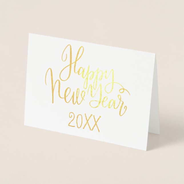 Happy New Year simple modern calligraphy script Foil Card (Front)