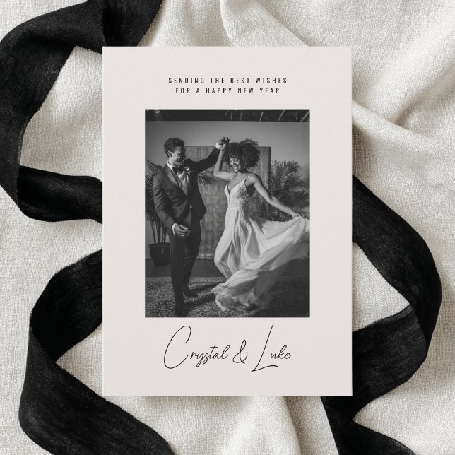 Happy New Year Simple Modern Script One Photo Holiday Card (Creator Uploaded)