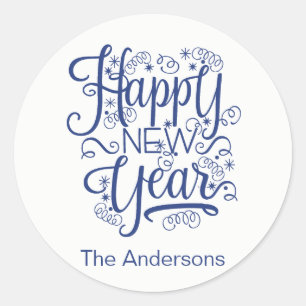 Happy New Year   Simple Navy Round Sticker