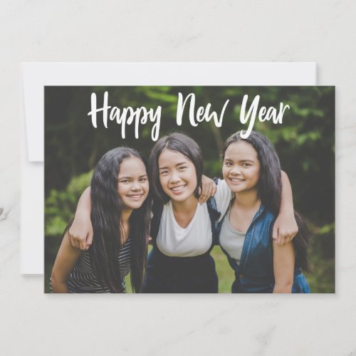 Happy New Year Simple Photo White Script Overlay Holiday Card