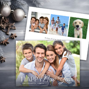 Happy New Year Simple Script 4 Photo Holiday Card