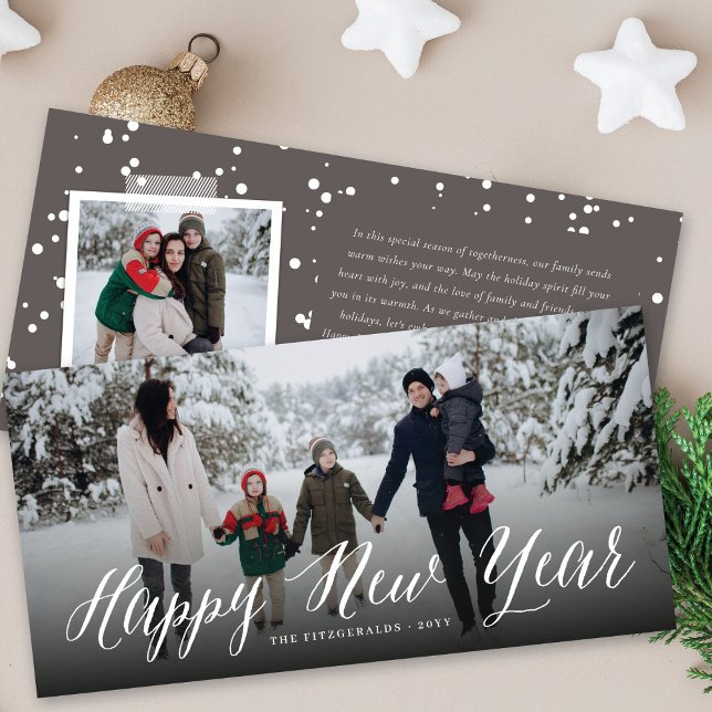 Happy New Year Simple Script Modern Minimal Photo Holiday Card (Creator Uploaded)