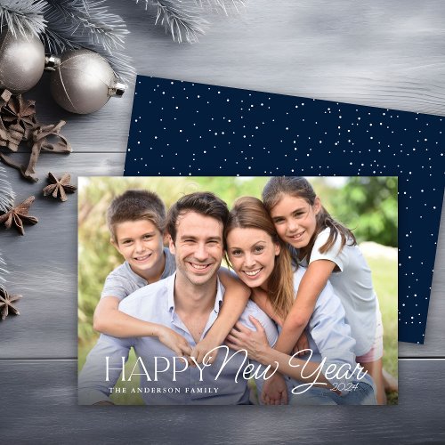 Happy New Year Simple Script Photo Holiday Card