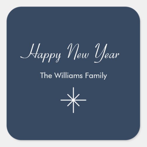 Happy New Year Simple Snowflake Navy Blue Square Sticker