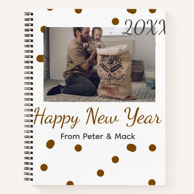 Happy new year Single father add photo name brown  Notebook (Front)