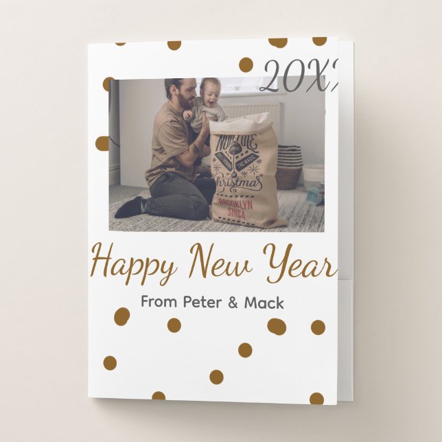 Happy new year Single father add photo name brown  Pocket Folder (Front)