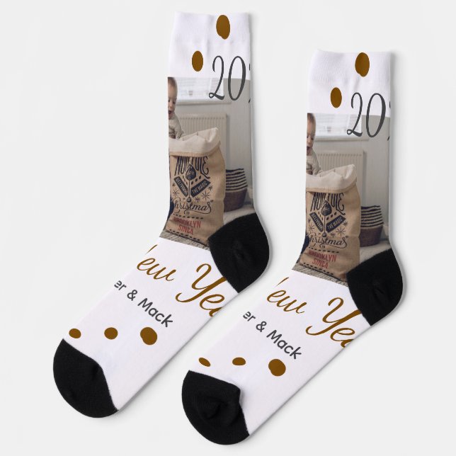 Happy new year Single father add photo name brown  Socks (Left)