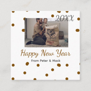 Happy new year Single father add photo name brown Square Business Card