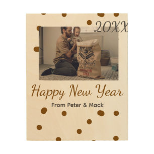 Happy new year Single father add photo name brown Wood Wall Art