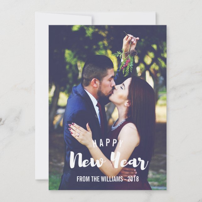 Happy New Year Sketched Personalized Photo Holiday Card (Front)