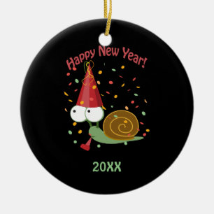 Happy new Year Snail Ceramic Ornament
