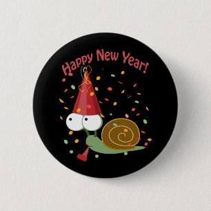 Happy new Year Snail Pinback Button
