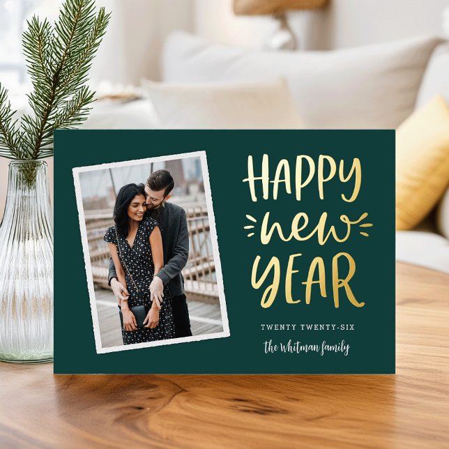 Happy New Year Snapshot Photo Foil Holiday Card (Creator Uploaded)