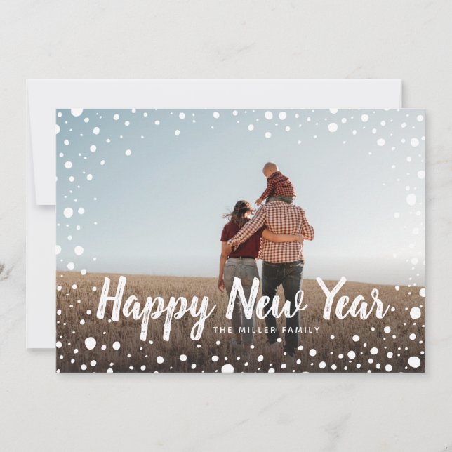 Happy New Year Snow Greeting Photo Holiday Card (Front)
