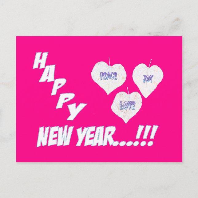 Happy New Year Snow Leaves Postcard (Front)