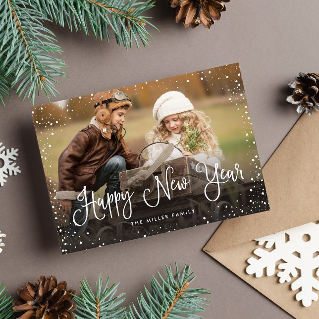 Happy New Year Snow Photo Holiday Card (Creator Uploaded)