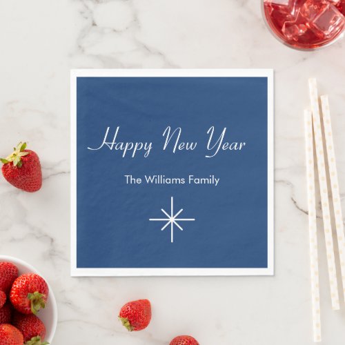 Happy New Year Snowflake Retro Blue Napkins