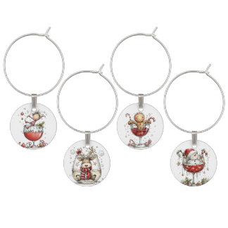 Happy New Year Snowman, Gingerbread, Moose, Elf Wine Charm