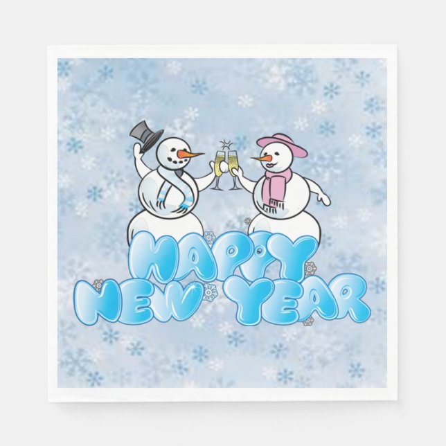 Happy New Year Snowman Paper Napkins (Front)