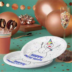 Happy New Year Snowman Paper Plates