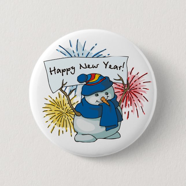 happy new year snowman pinback button (Front)