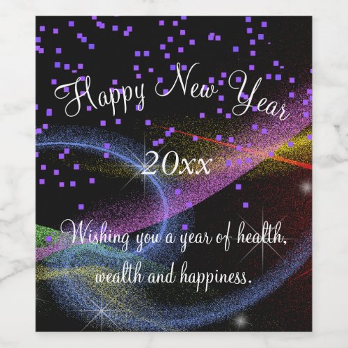Happy New Year Sparklers and Confetti Custom Wine Label