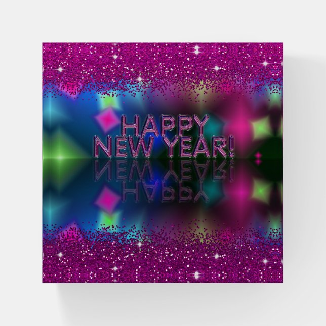 Happy New Year! Sparkles and Glitter Paperweight (Front)