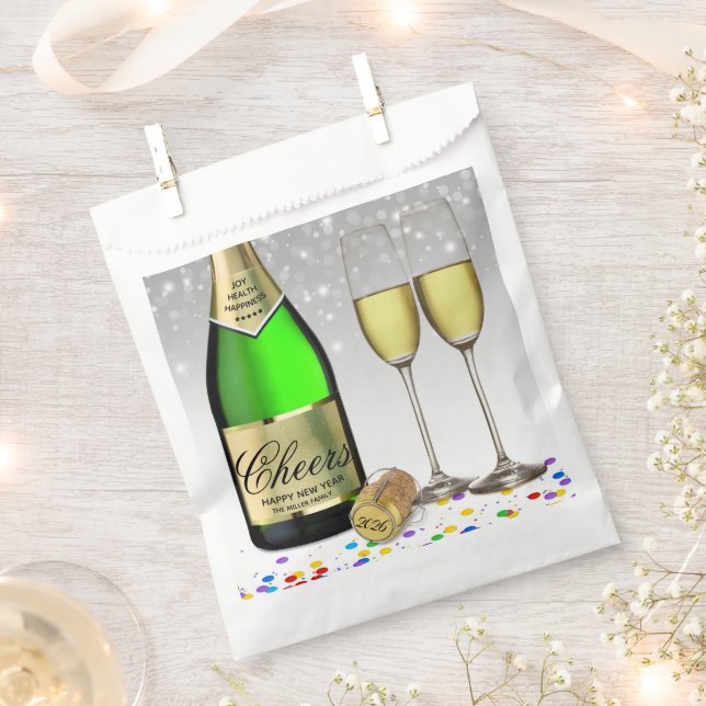 Happy New Year Sparkling Wine Bottle 2026 Favor Bag (Clipped)