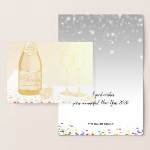 Happy New Year Sparkling Wine Bottle 2026 Foil Card