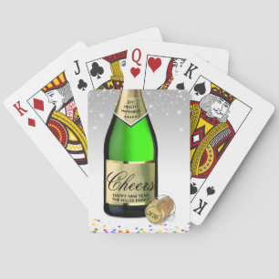 Happy New Year Sparkling Wine Bottle 2026 Poker Cards