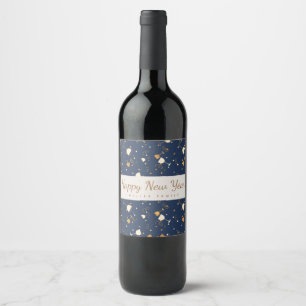 happy new year Sparkling Wine glasses gold and nav Label