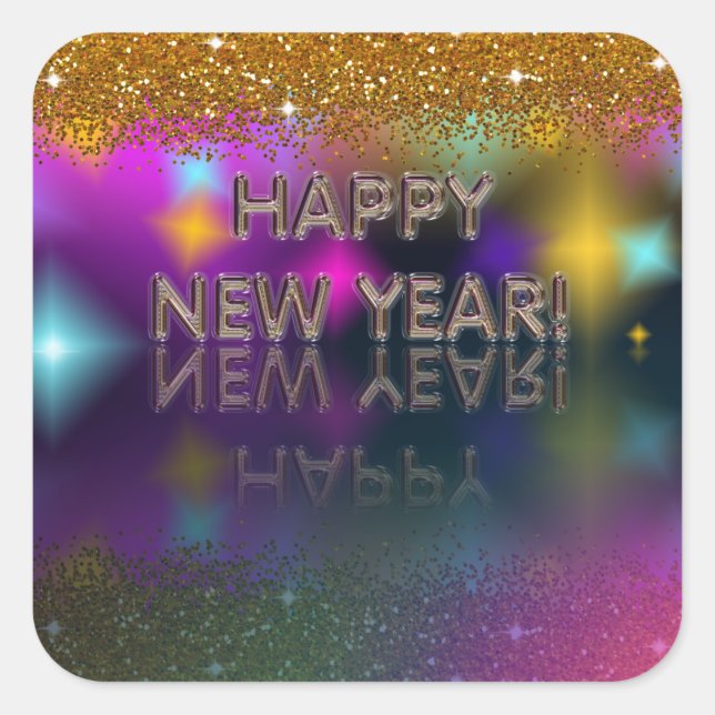 Happy New Year! Sparkly Reflection | Square Sticker (Front)