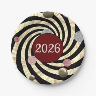 Happy New Year, spirals and bubbles Paper Plates