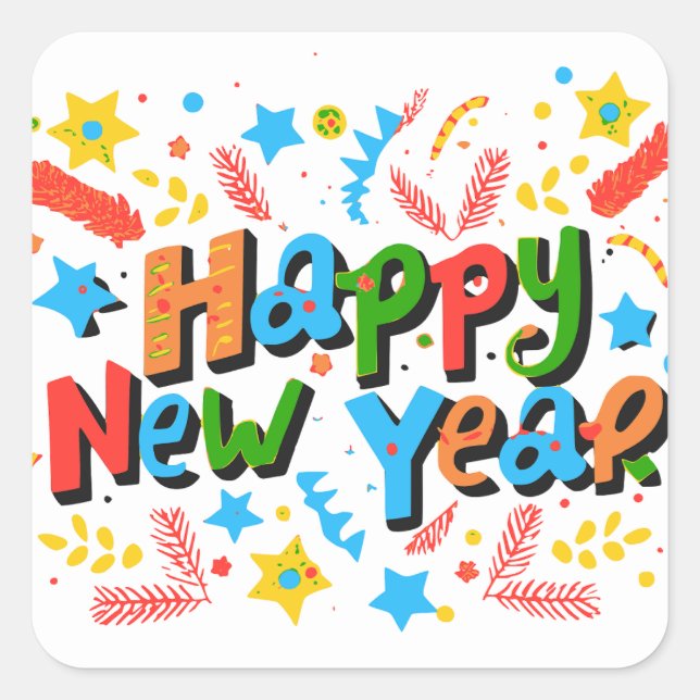 Happy New Year Square Sticker (Front)