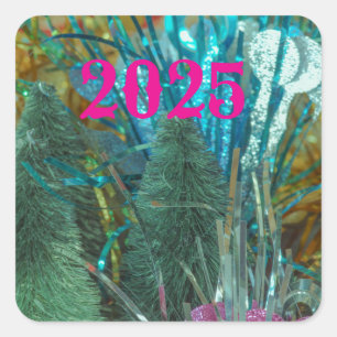 HAPPY New Year square stickers with dazzle colors