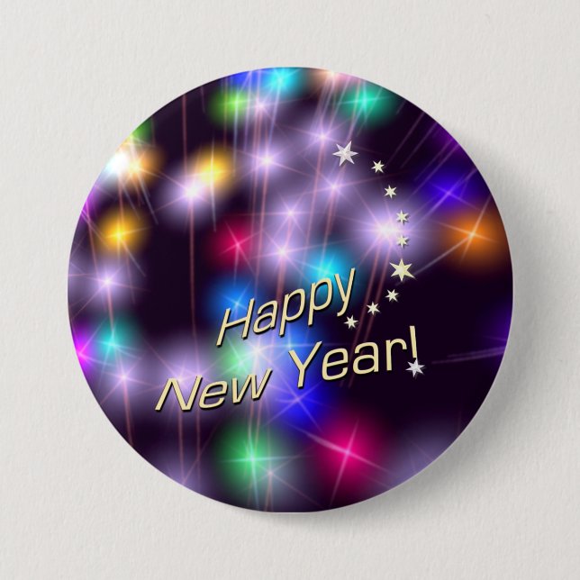 Happy New Year Star Lights Button (Front)