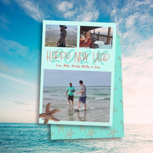 Happy New Year Starfish Photo Templates Card (Creator Uploaded)