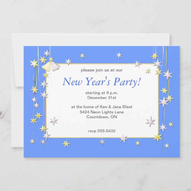 Happy New Year Stars Blue Invitation (Front)