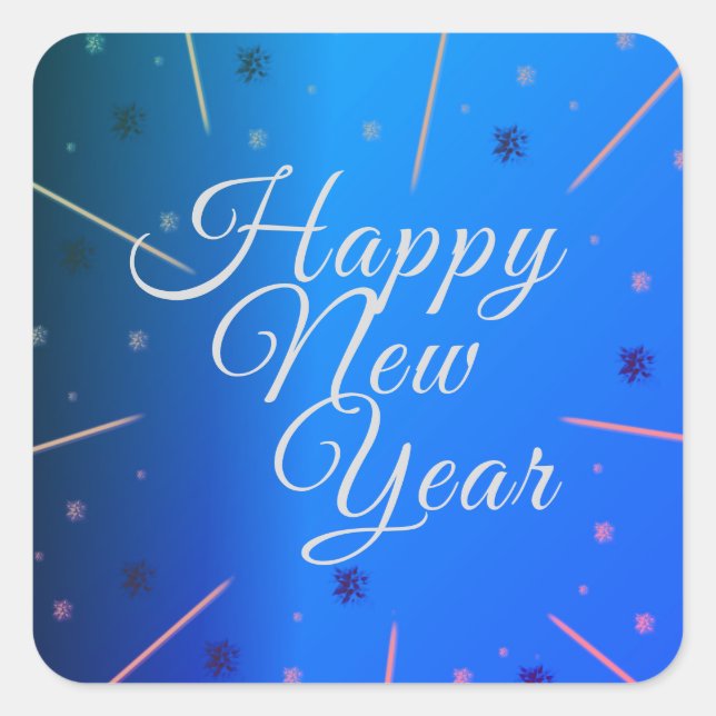 Happy New Year Stars Blue Square Sticker (Front)