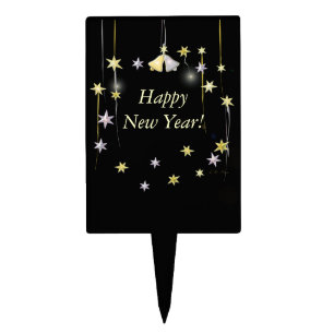 Happy New Year Stars on Black Cake Topper