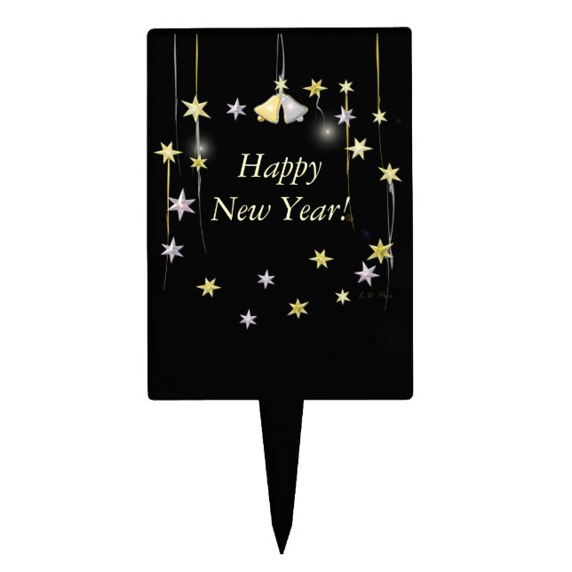 Happy New Year Stars on Black Cake Topper (Front)
