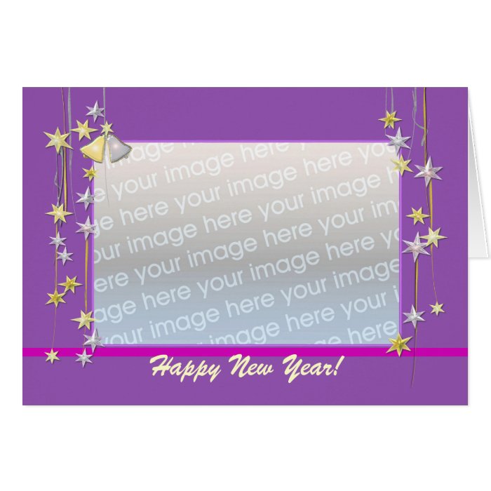 Happy New Year Stars Purple (photo frame) Greeting Card