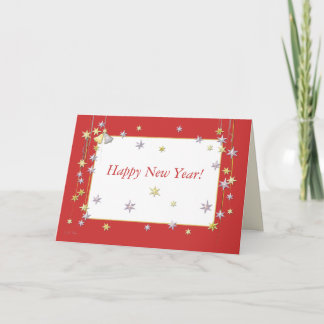 Happy New Year Stars Red Holiday Card