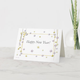 Happy New Year Stars White Holiday Card