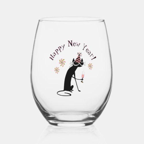Happy New Year Stemless Wine Glass