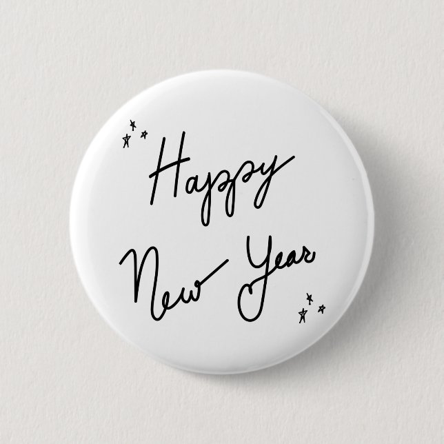 Happy New Year sticker typography, minimal ink Button (Front)