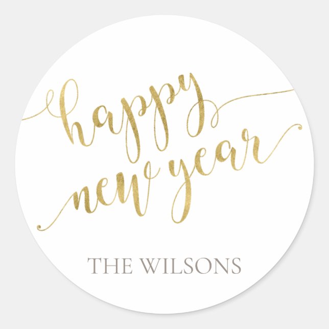 Happy New Year Sticker - White & Gold (Front)