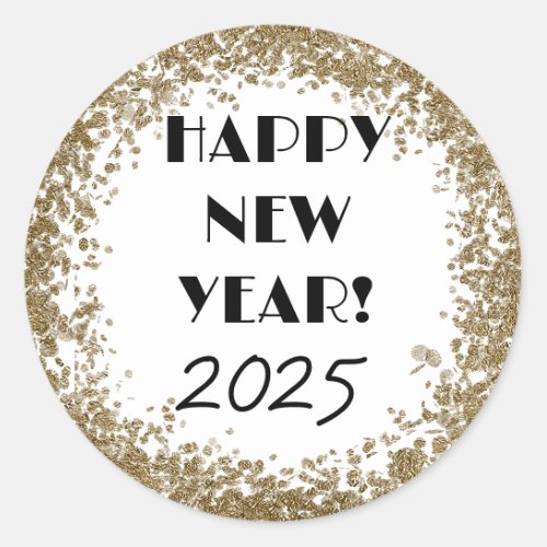 Happy New Year Sticker with gold glitter pattern