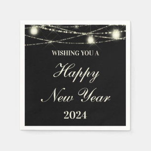 Happy New Year String Lights Jars Black Napkins