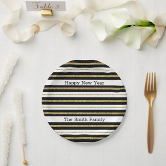 Happy New Year Stripes Paper Plates